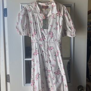 JessaKae White Dress with Pink Floral Design